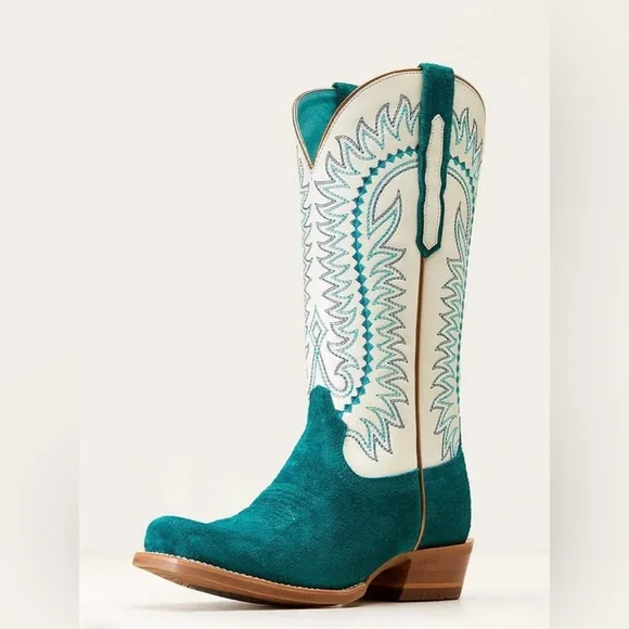 Ariat Derby Monroe Western Boot in Ancient Turquoise Roughout - Picture 5 of 12